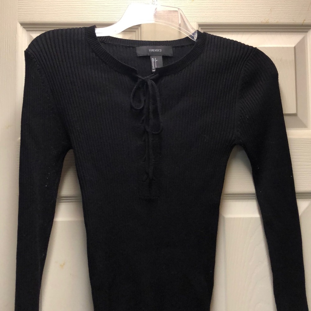 Forever 21 Black Lace Up Long Sleeve Top NWOT